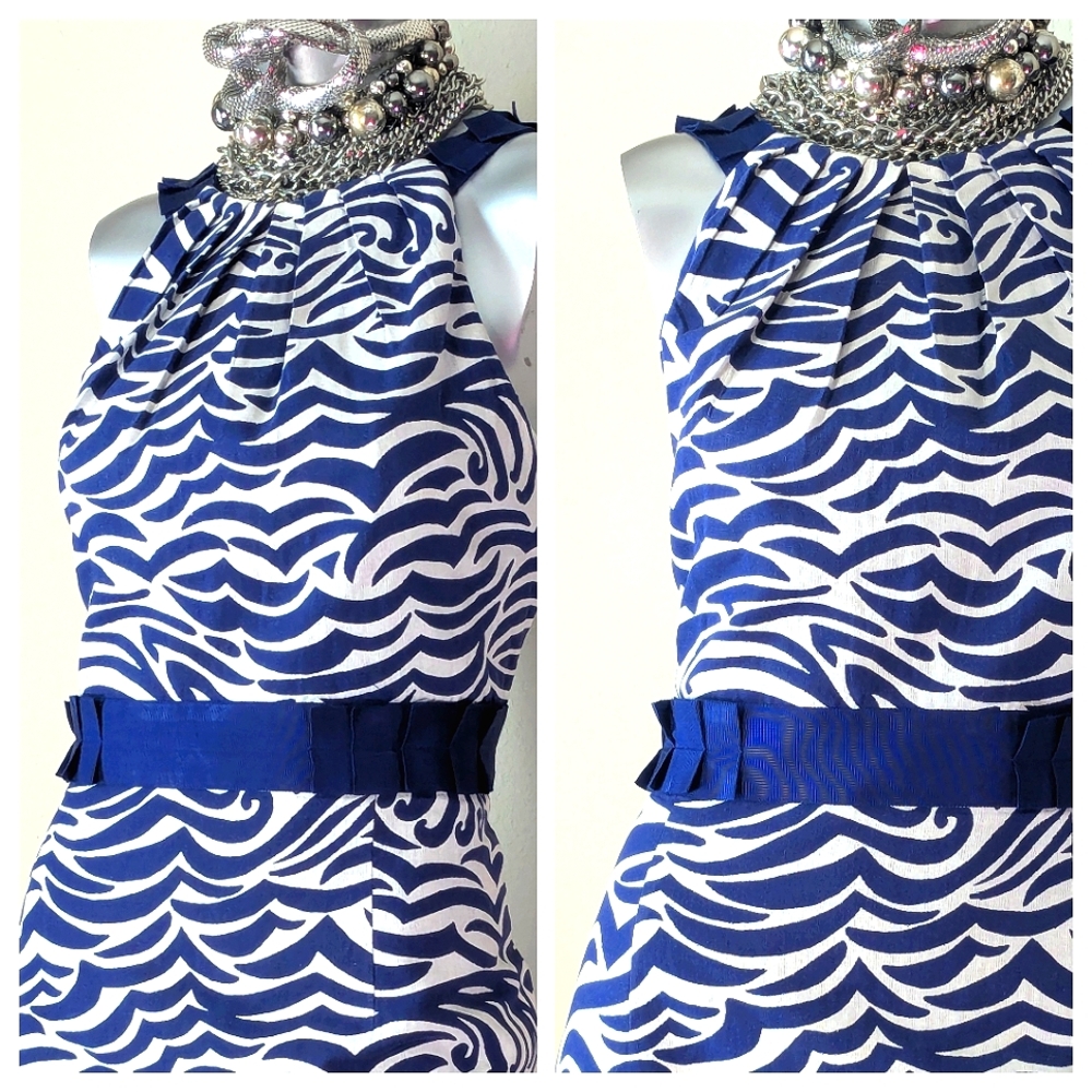 "ANTONIO MELANI" 100% Cotton Abstract Nautical Costal Tea Party Cocktail Dress - Picture 3 of 11